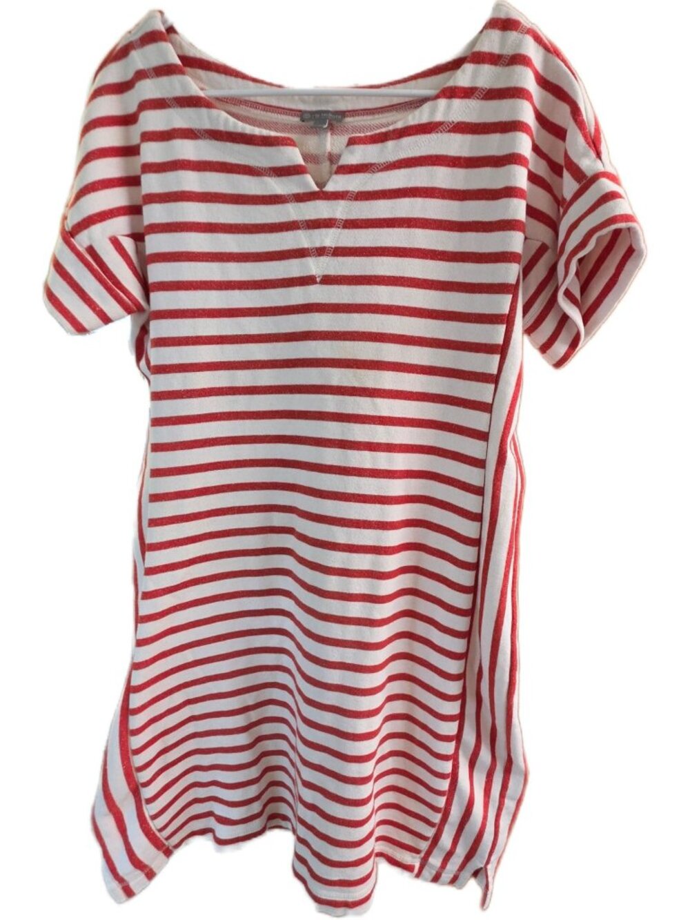 T by Talbots Stargazer Striped Terry Cloth T-Shirt Dress Medium Red Metallic M